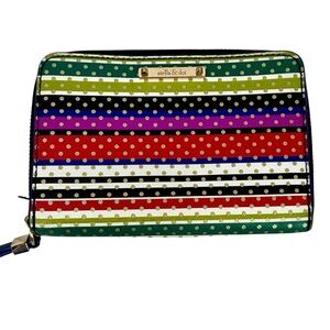 Stella & Dot Chelsea Tech Multi Colour Striped Gold Dot Polka Dot Zip Wallet